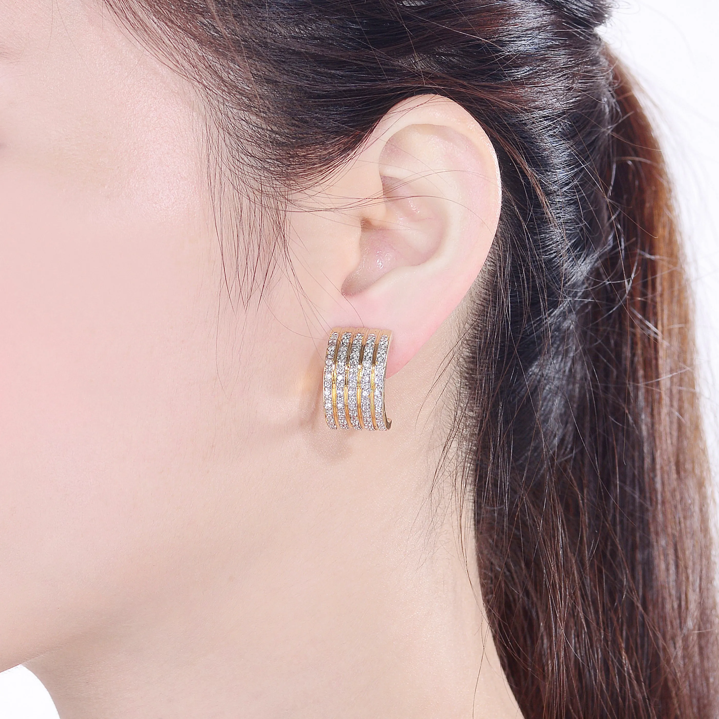 Gold Overlay Cubic Zirconia Striped Earrings