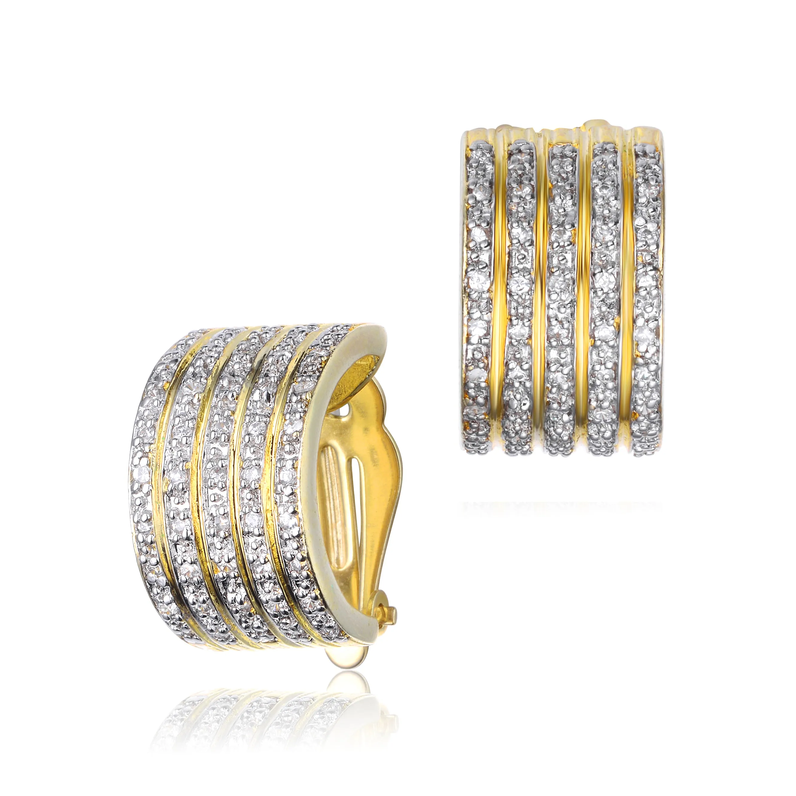 Gold Overlay Cubic Zirconia Striped Earrings