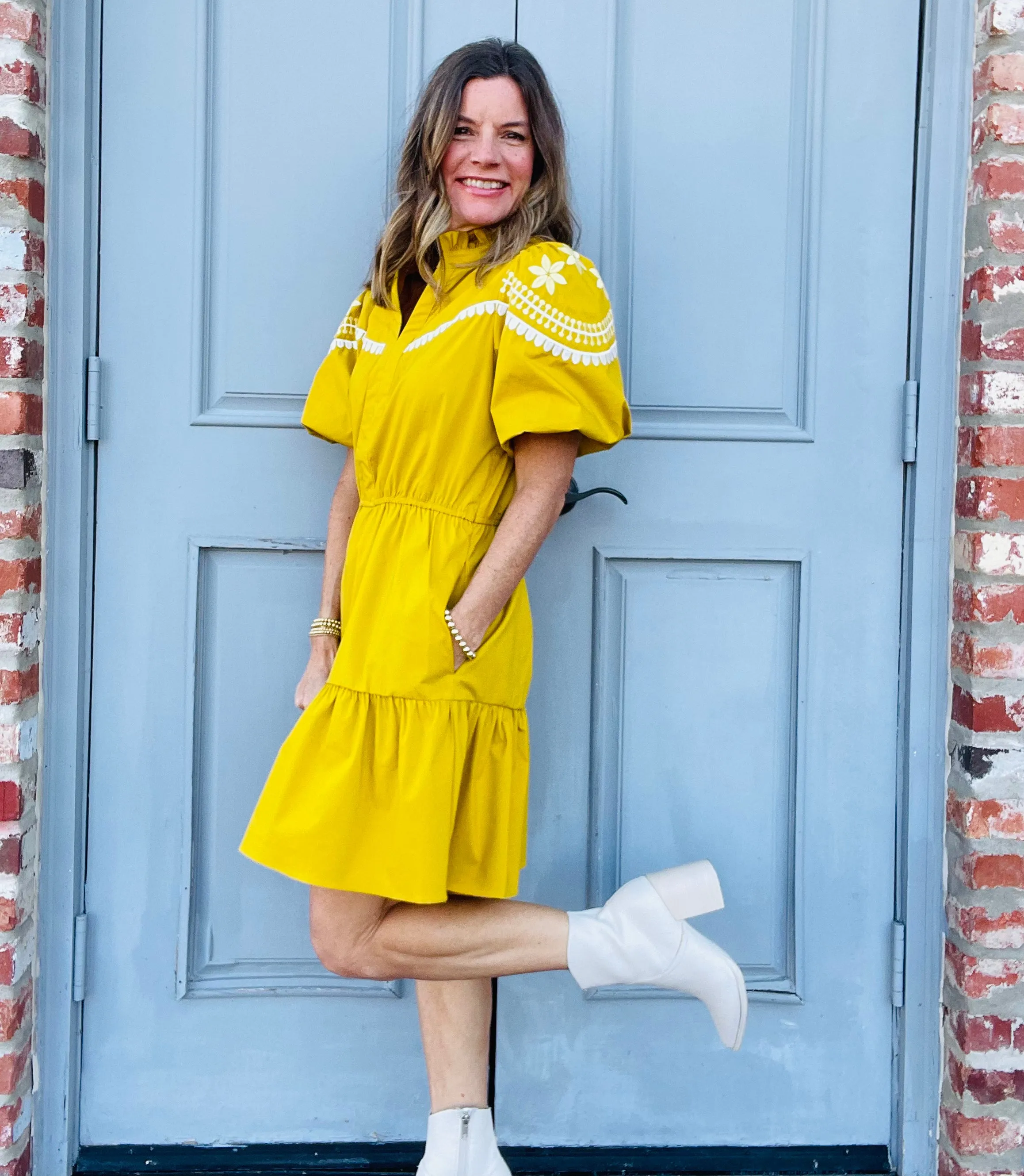 Golden Embroidered Mini Dress