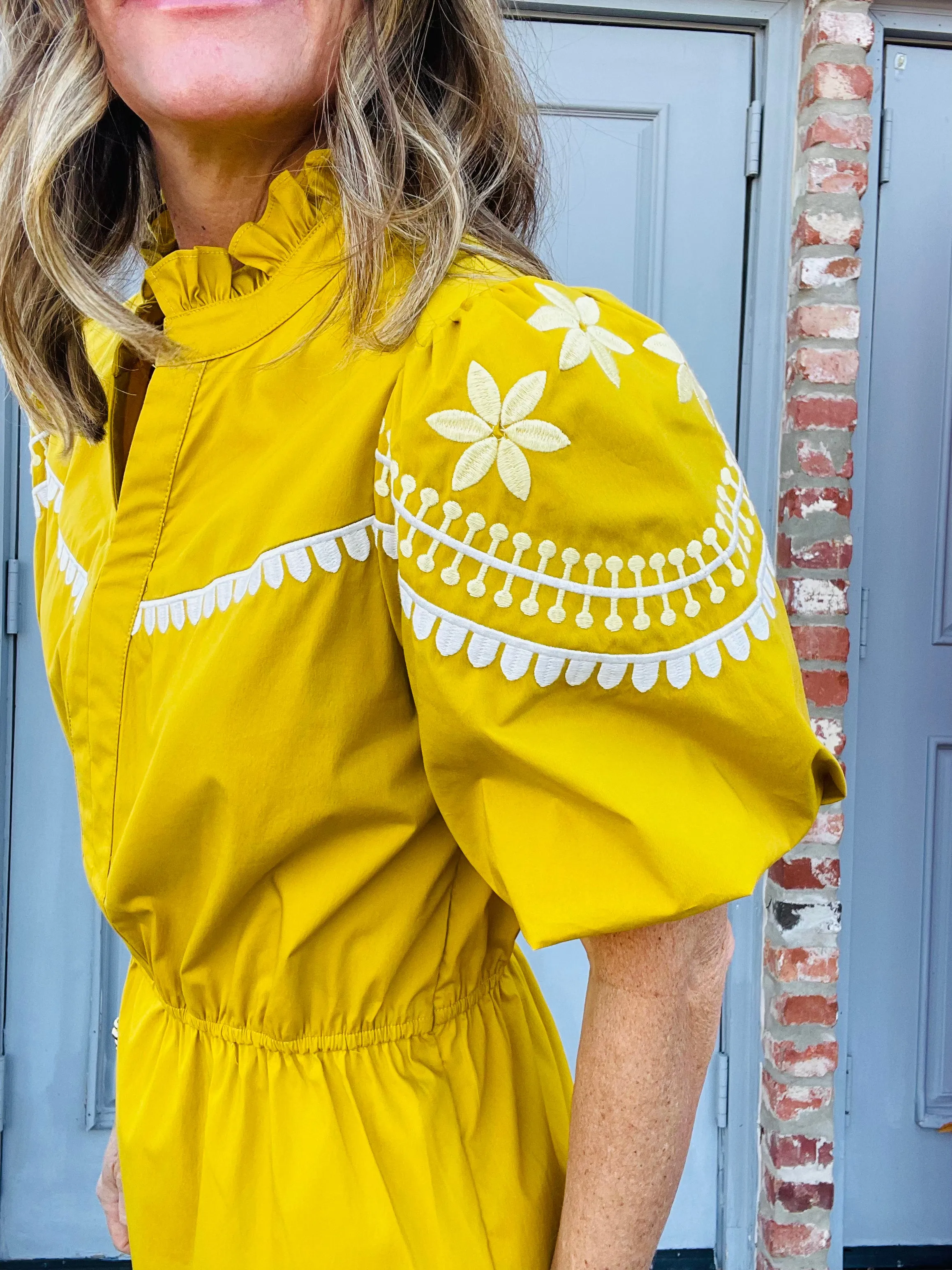 Golden Embroidered Mini Dress