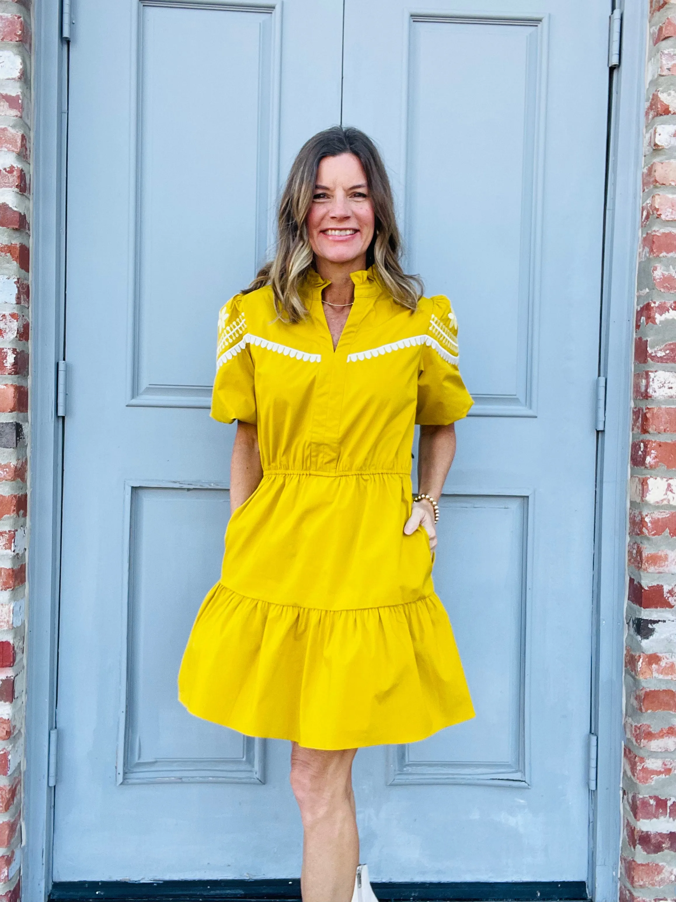 Golden Embroidered Mini Dress