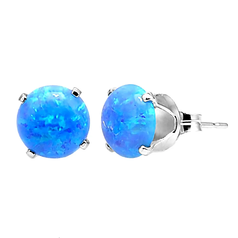 Kasmira: 1.3ct 6mm Azure Blue Opal Crown Set Stud Earrings 925 Silver