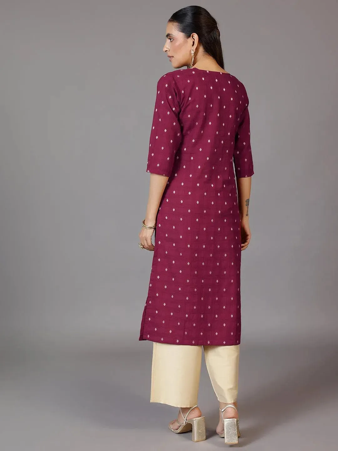 Maroon Embroidered Cotton Straight Kurta
