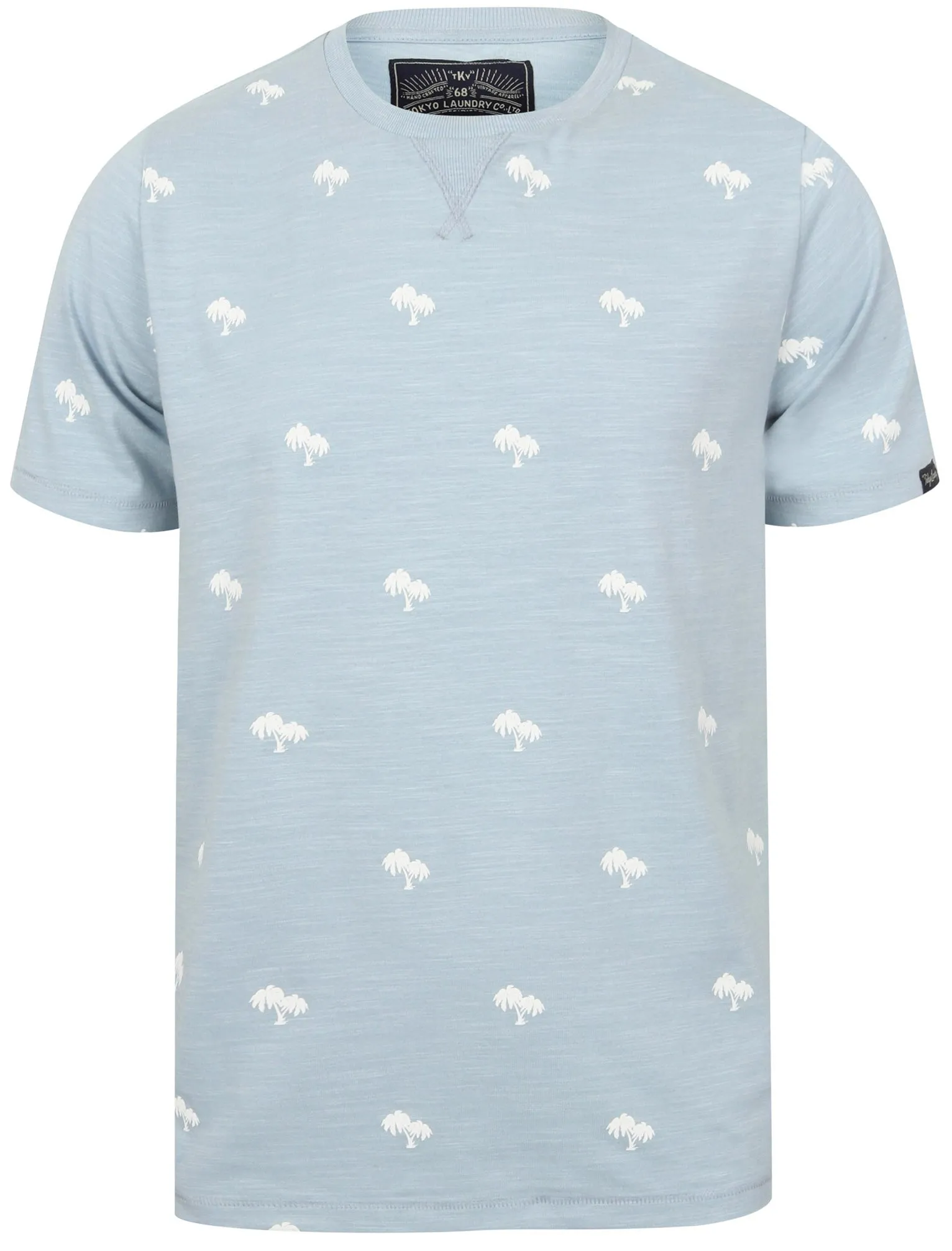 Maui Palm Print Cotton Jersey T-Shirt In Blue Fog - Tokyo Laundry