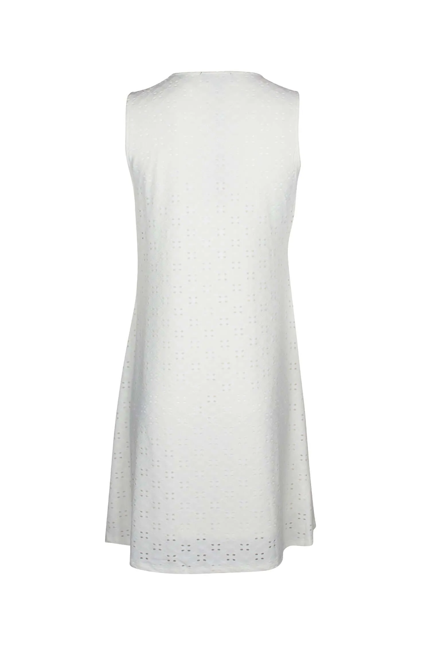 Melissa Paige Crew Neck Sleeveless Solid Shift Jersey Eyelet Dress