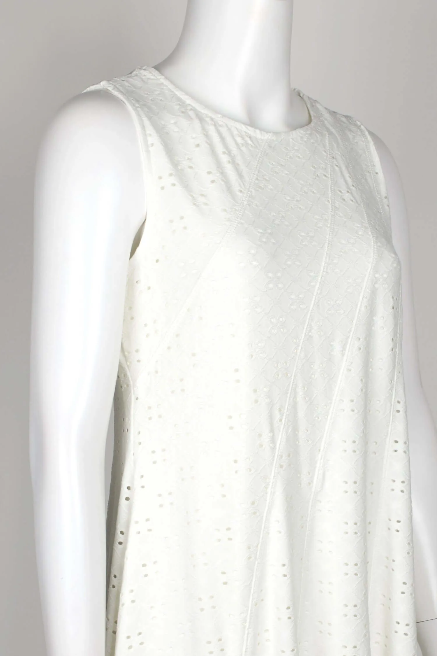 Melissa Paige Crew Neck Sleeveless Solid Shift Jersey Eyelet Dress