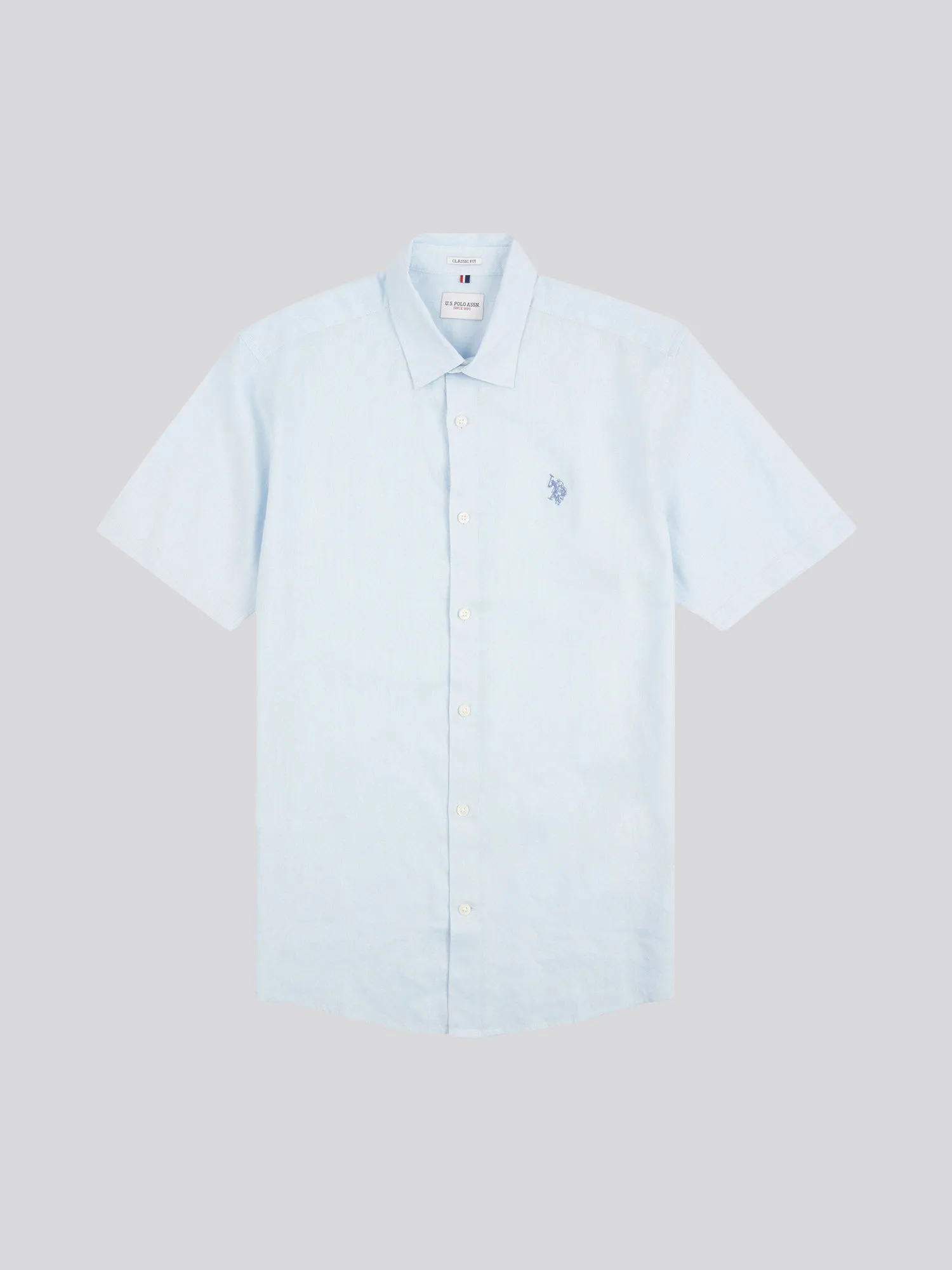 Mens Linen Blend Short Sleeve Shirt in Ice Blue