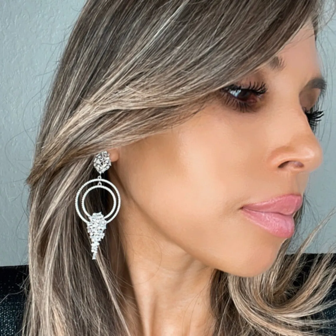 Multi Hoop Crystal & Baguette CZ Sterling Silver Earring