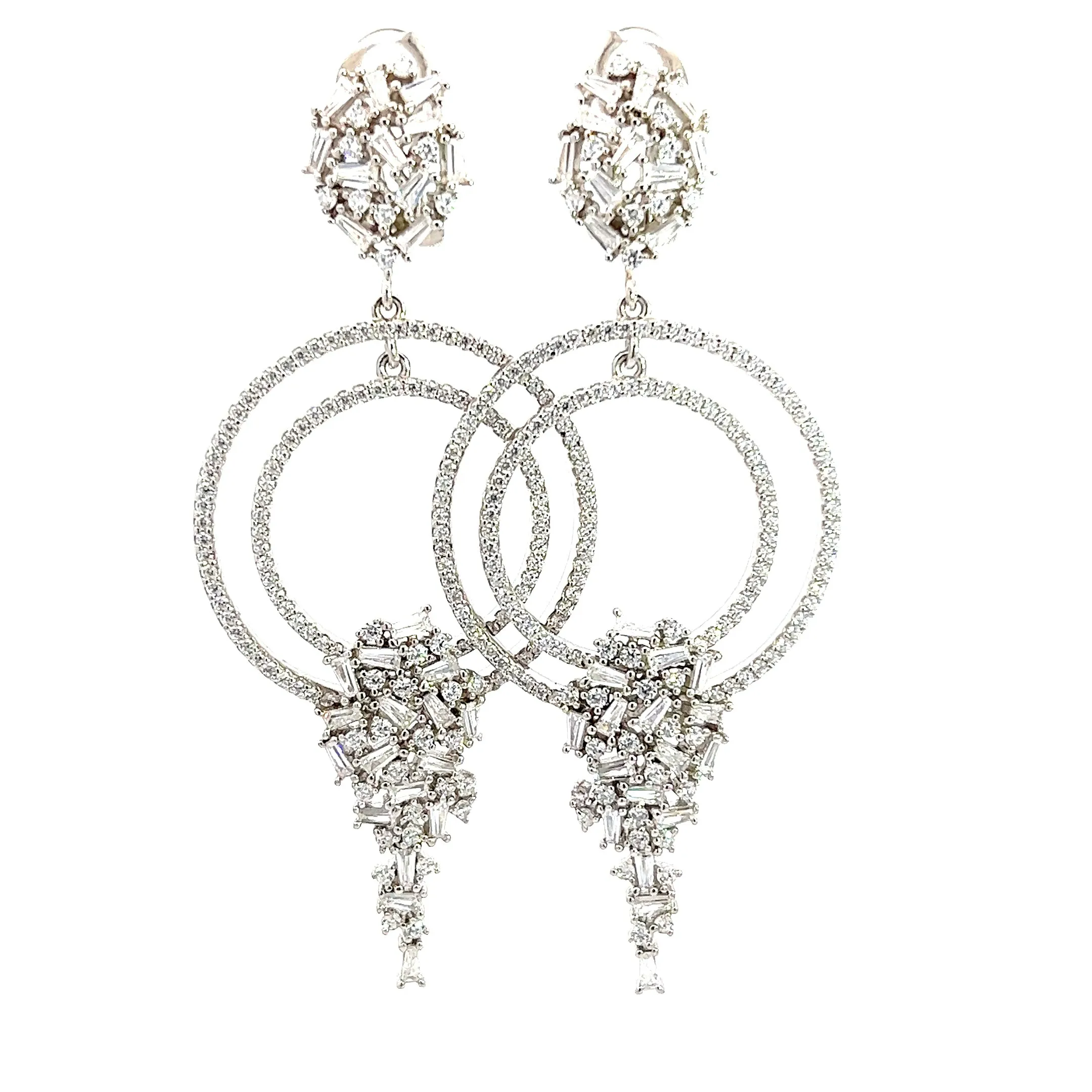 Multi Hoop Crystal & Baguette CZ Sterling Silver Earring