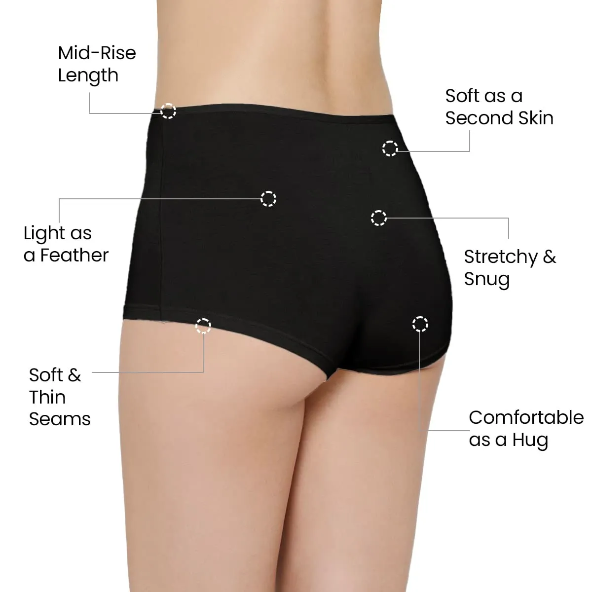Mush Womens Ultra Soft High Waist Bamboo Modal Boyshorts || Breathable Panties || Anti-Odor, Seamless, Anti Microbial Innerwear (L - Pack of 3, Black Color)