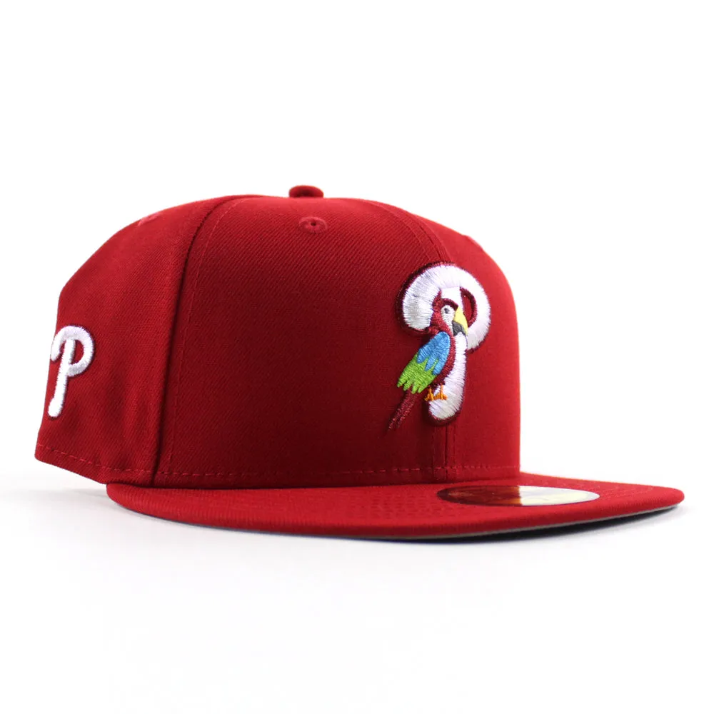 Philadelphia Phillies PARROT 59Fifty New Era Fitted Hat (Scarlet Red and Gray Under Brim)