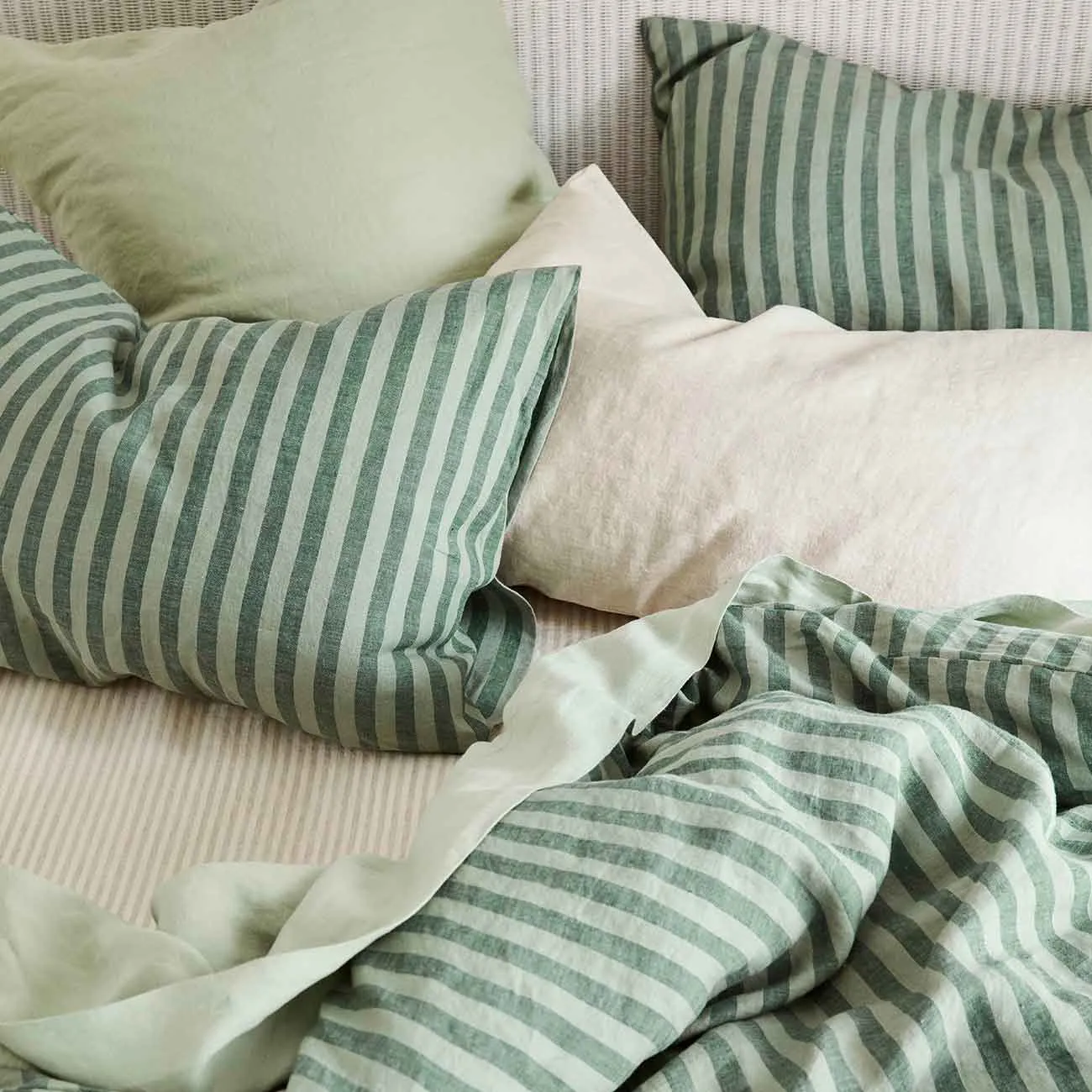 Pine Green Pembroke Stripe Linen Blend Pillowcase (Pair)