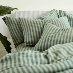 Pine Green Pembroke Stripe Linen Blend Pillowcase (Pair)
