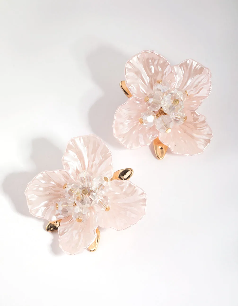 Pink Pearlised Flower Stud Earrings
