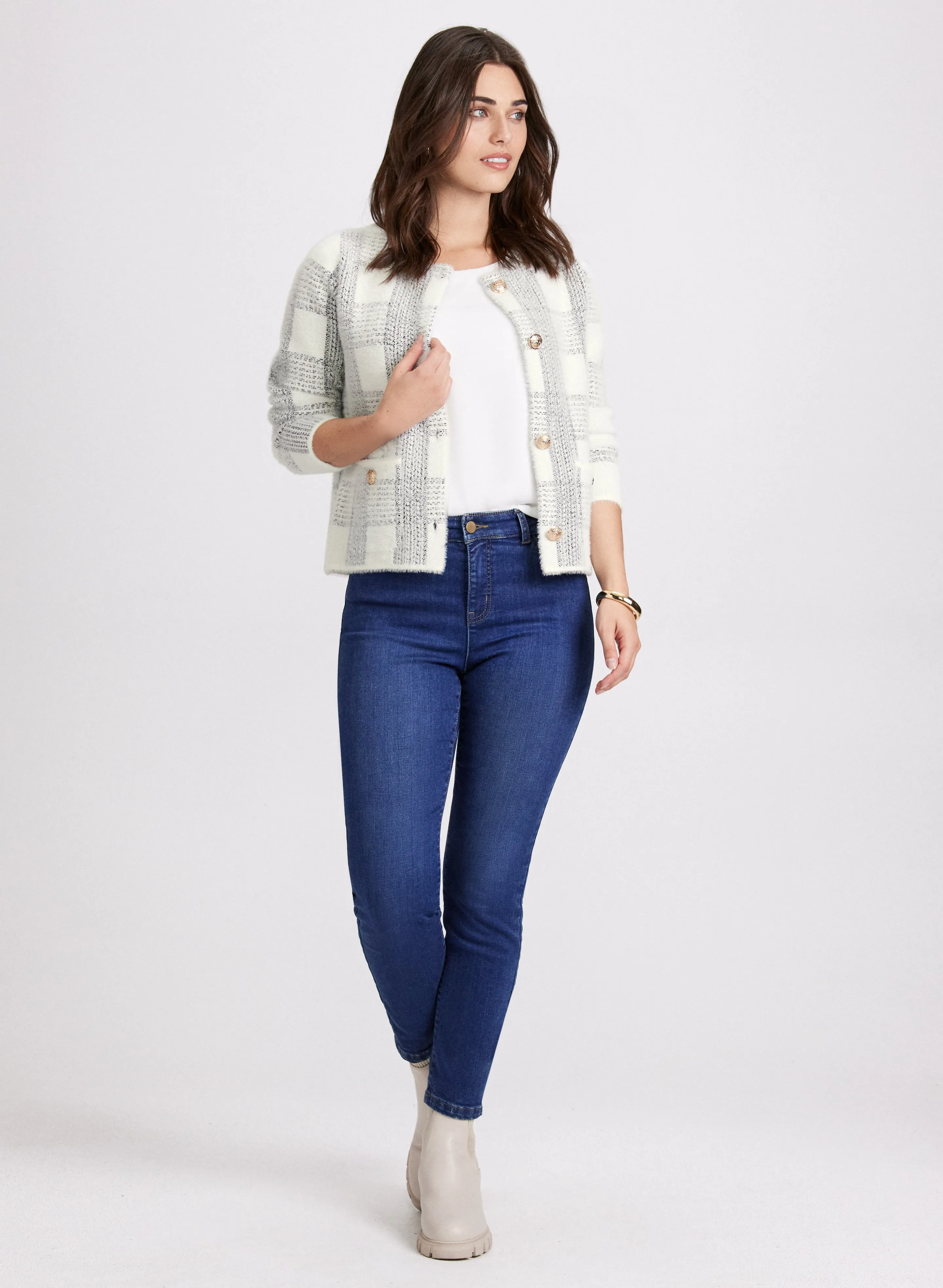 Plaid Knit Cardigan