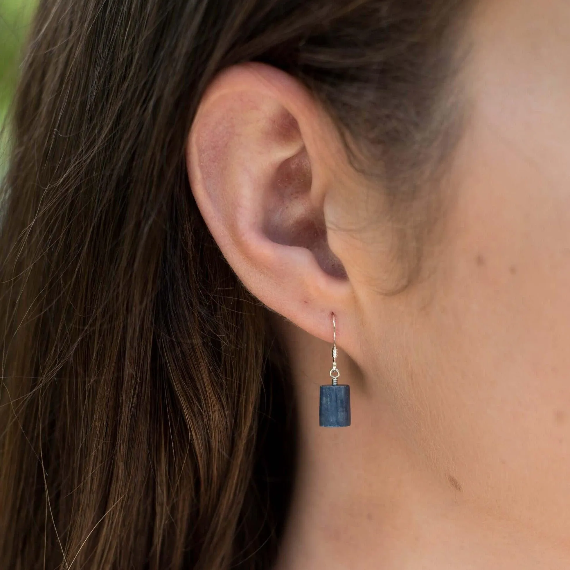 Raw Blue Kyanite Crystal Dangle Drop Earrings
