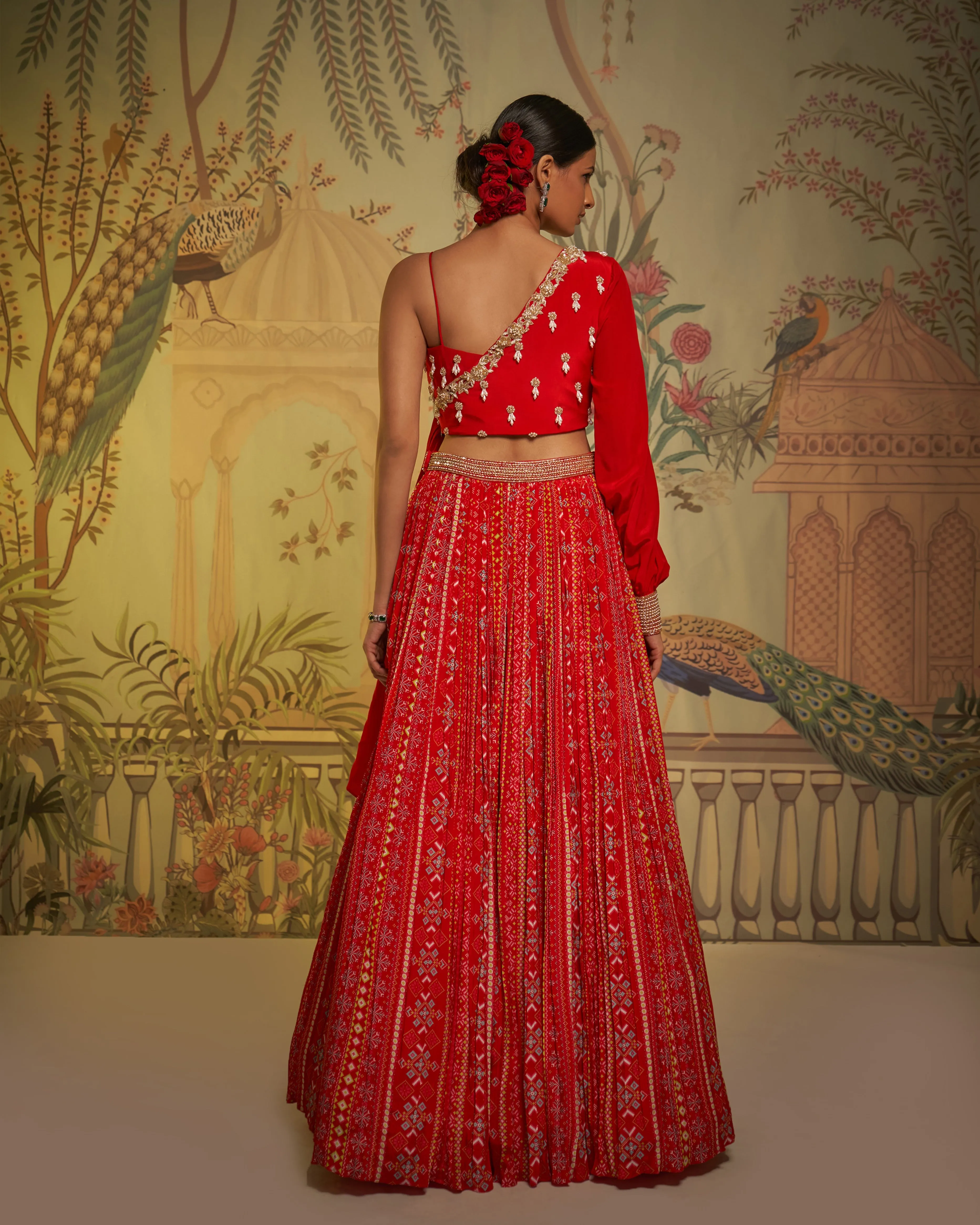 Red Crepe Silk Patola Print Lehenga And Blouse Set
