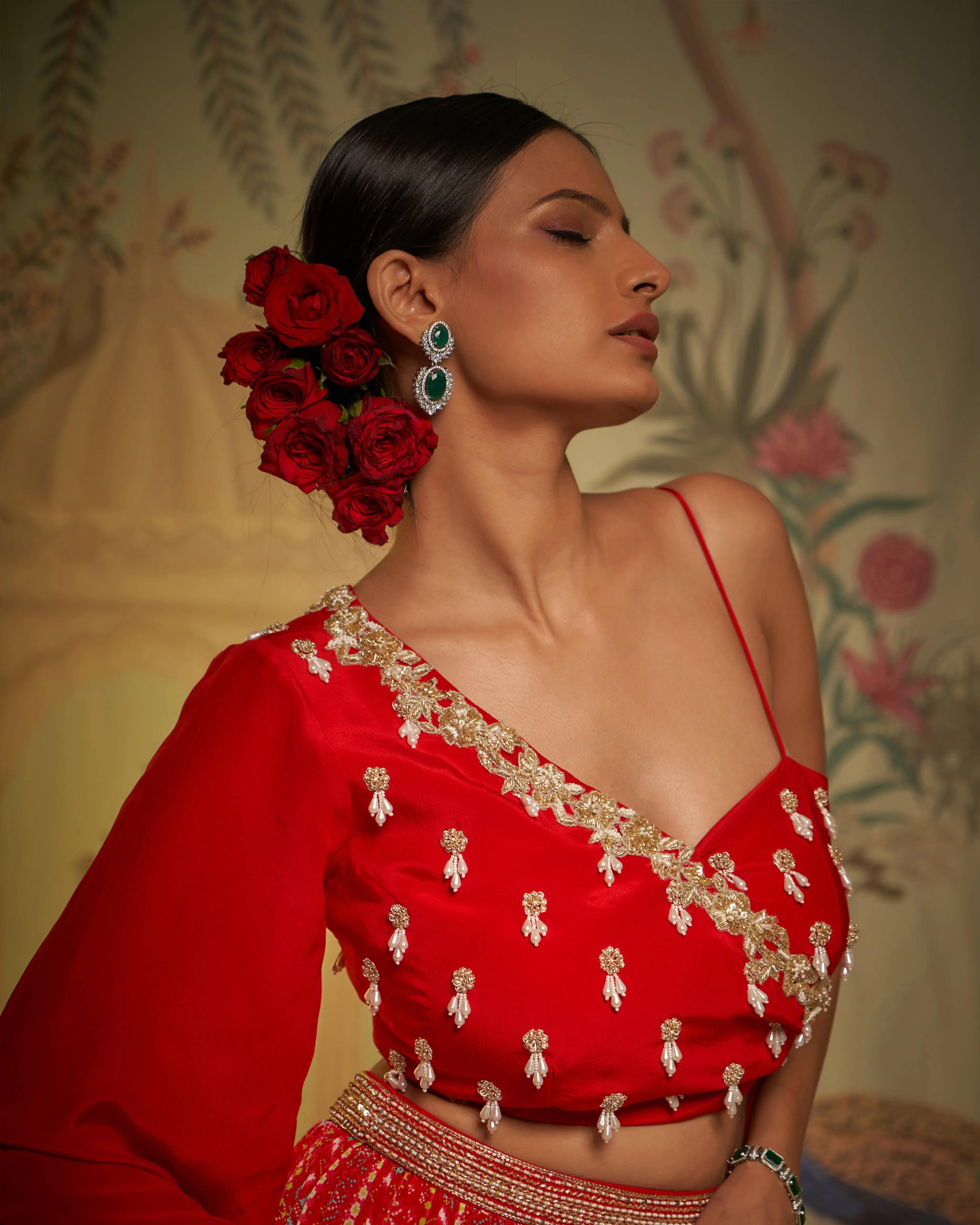 Red Crepe Silk Patola Print Lehenga And Blouse Set