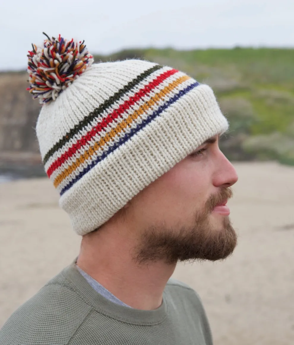 Retro Stripe Unisex Pom Pom Knit Hat-FINAL SALE