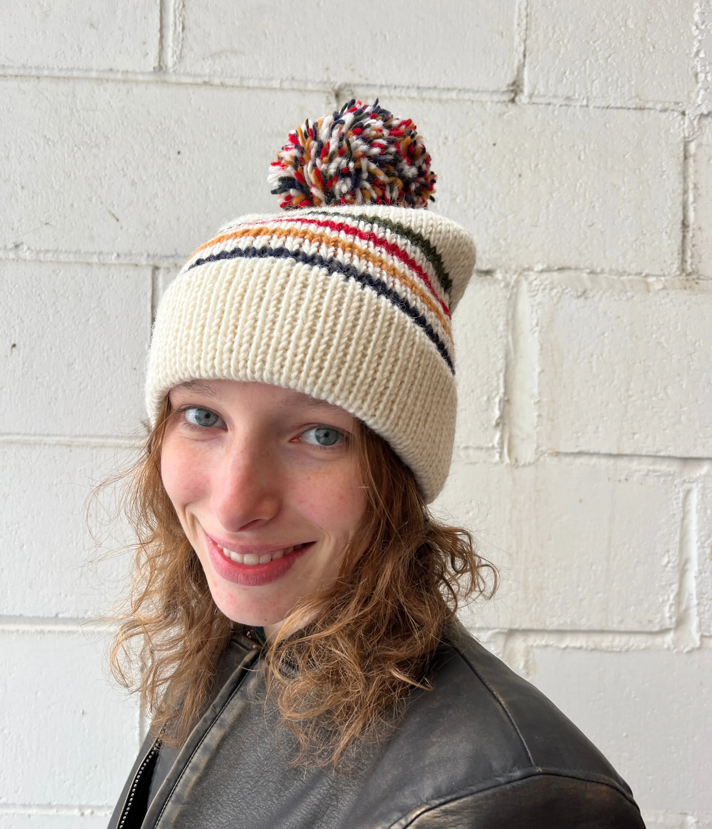 Retro Stripe Unisex Pom Pom Knit Hat-FINAL SALE