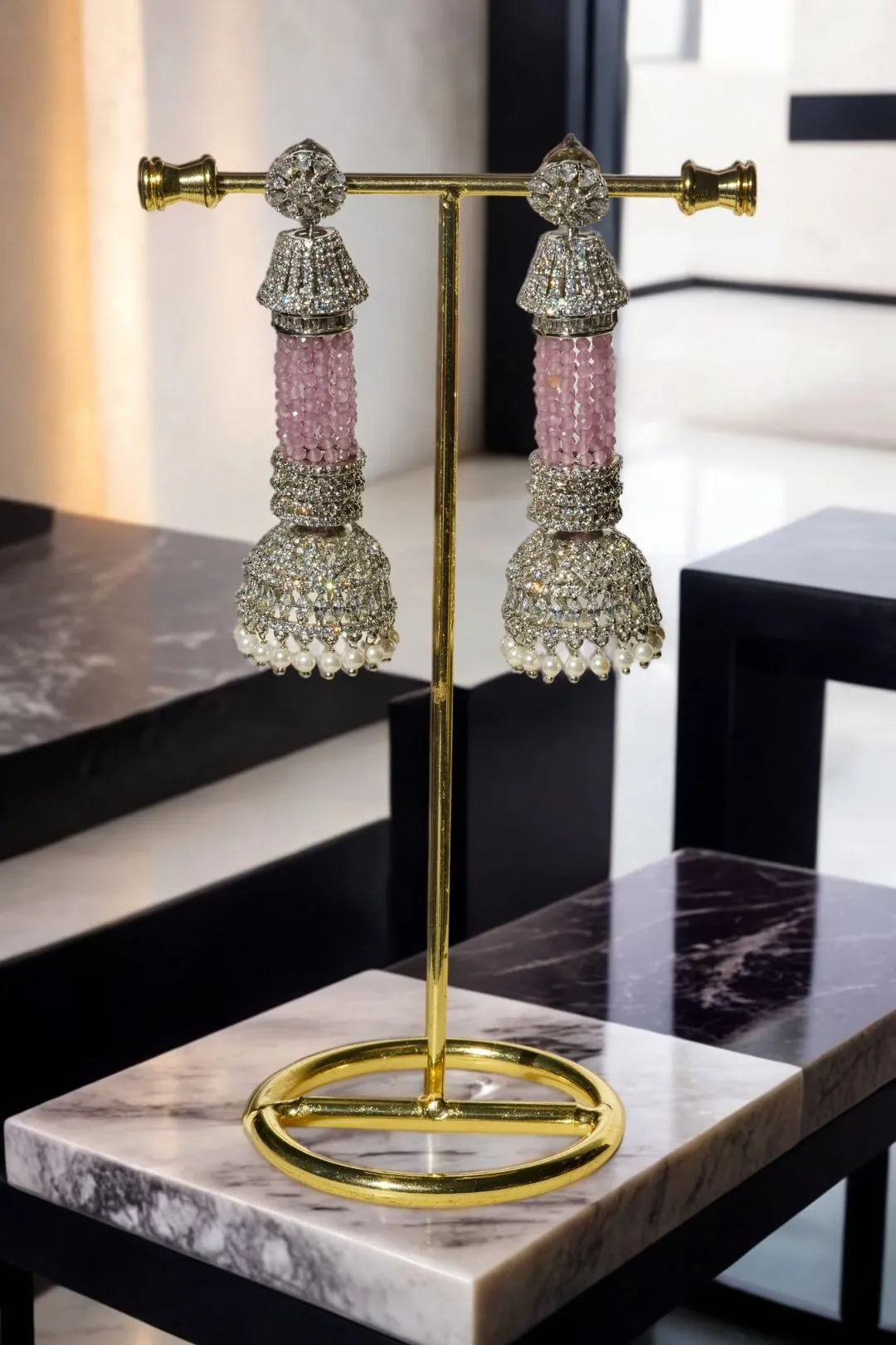 Riya Tassel AD Dangler Earrings with Jhumkas