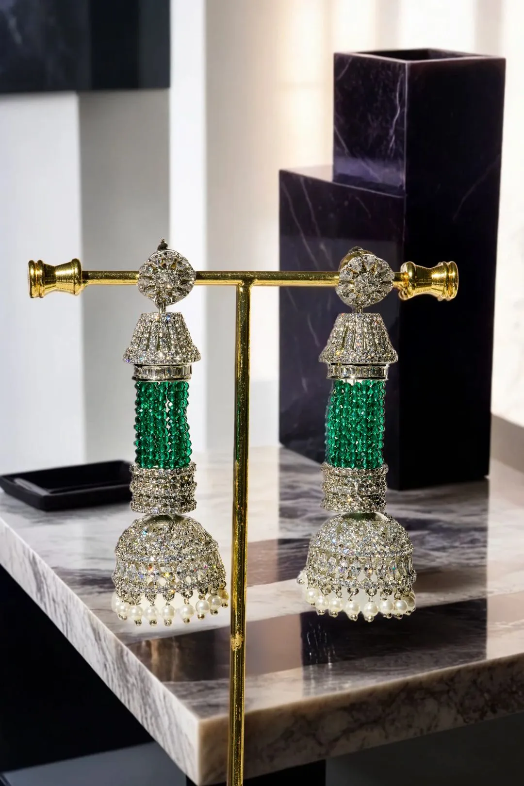 Riya Tassel AD Dangler Earrings with Jhumkas
