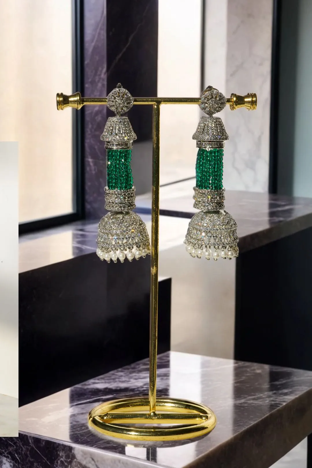 Riya Tassel AD Dangler Earrings with Jhumkas