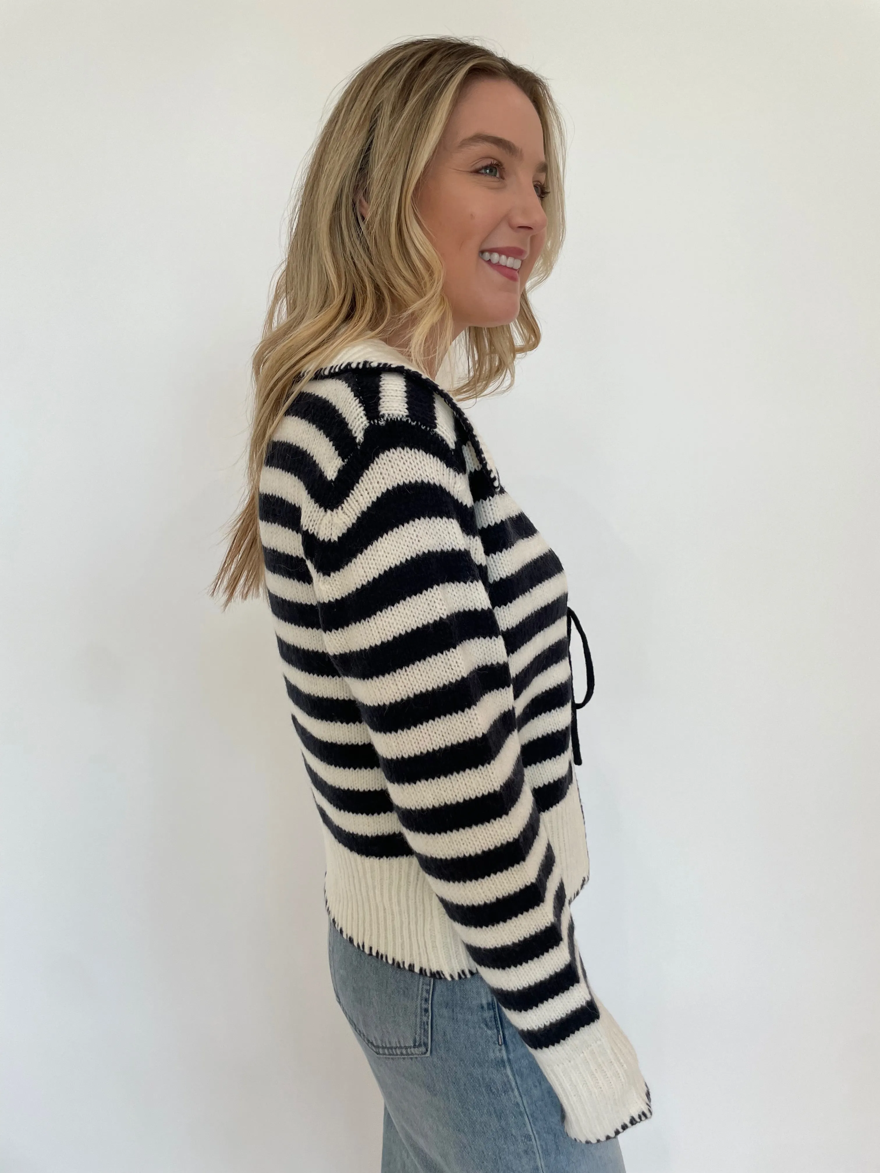 Sailor Collar Tie Front Knit Cardigan
