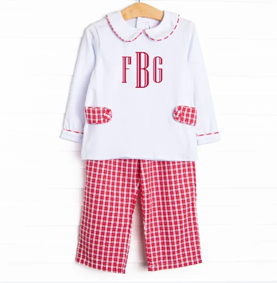 Seasons in Scarlet Pant Set, Red Plaid