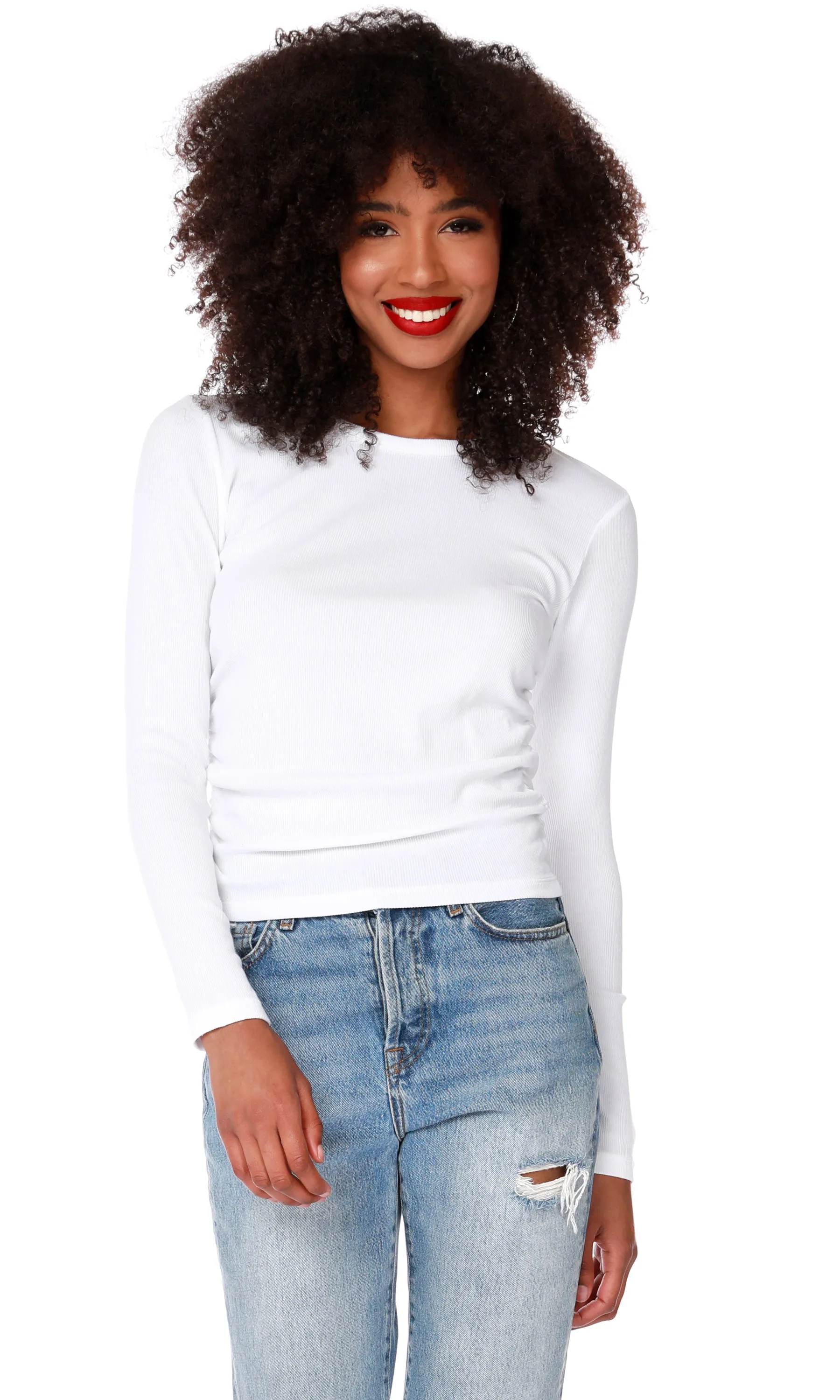 Shirred Side Top - White
