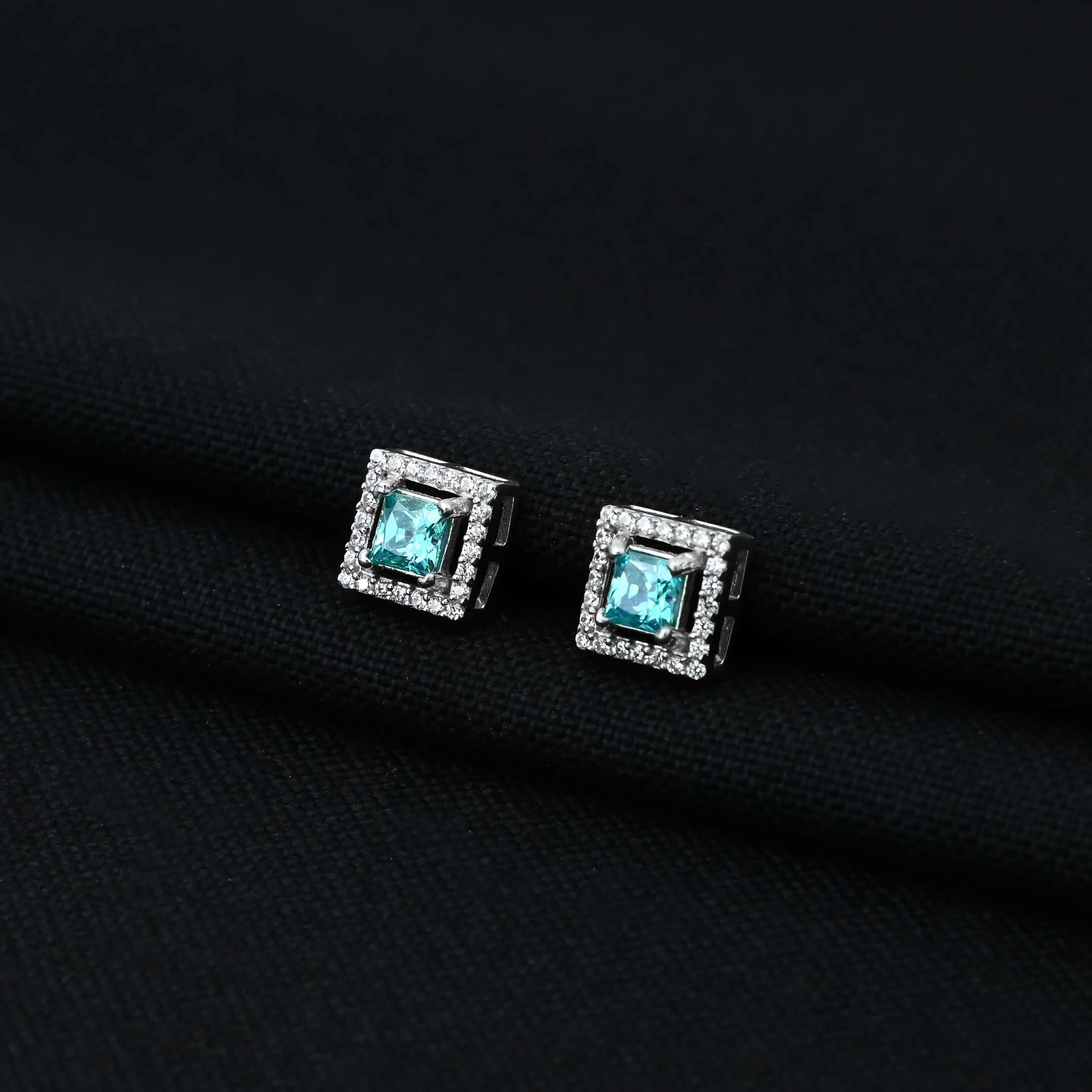 Sparkling Sky-Blue CZ Stone 925 Silver Mangalsutra with Matching Earrings