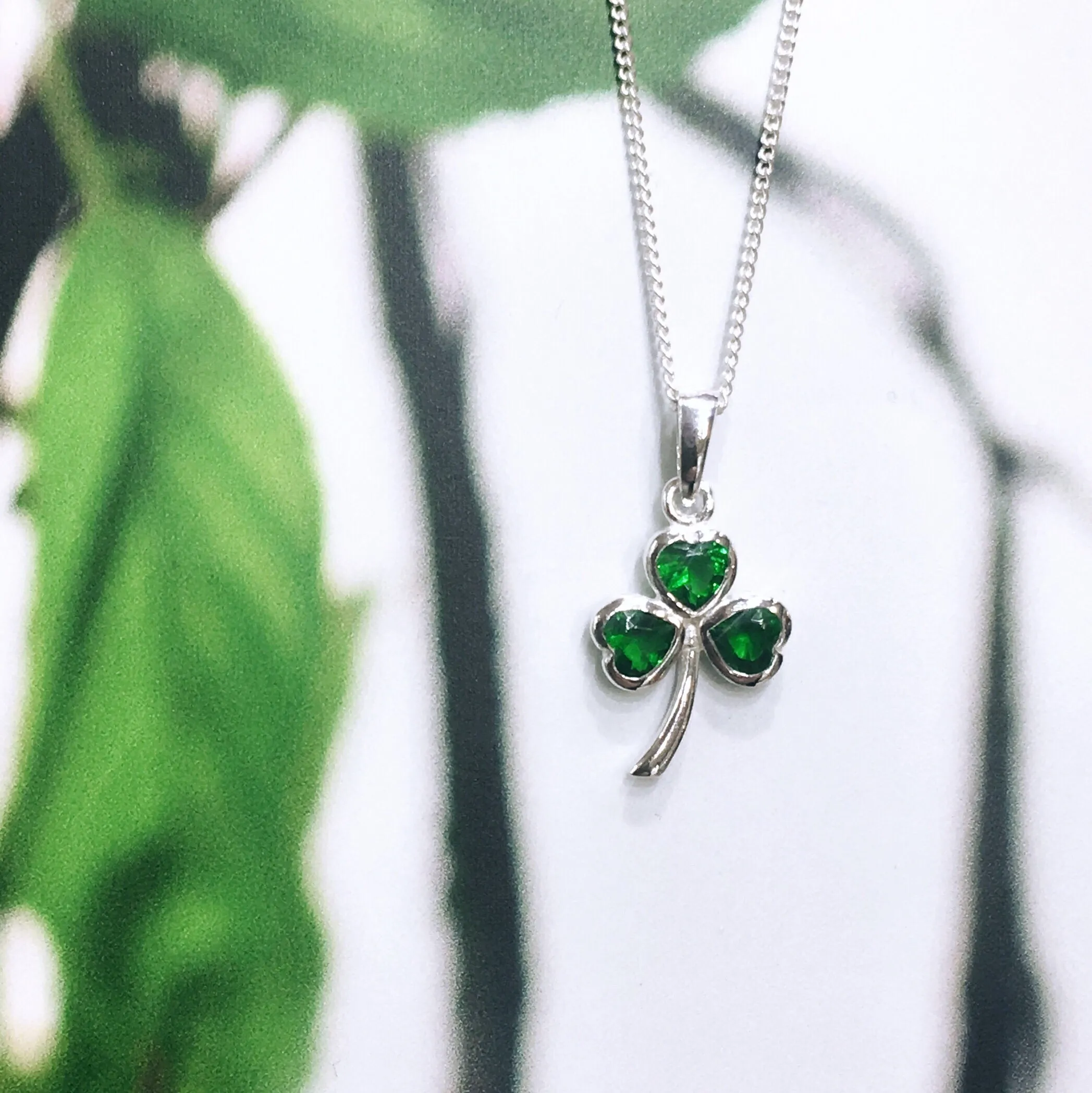 Sterling Silver Green Zirconia Shamrock Pendant