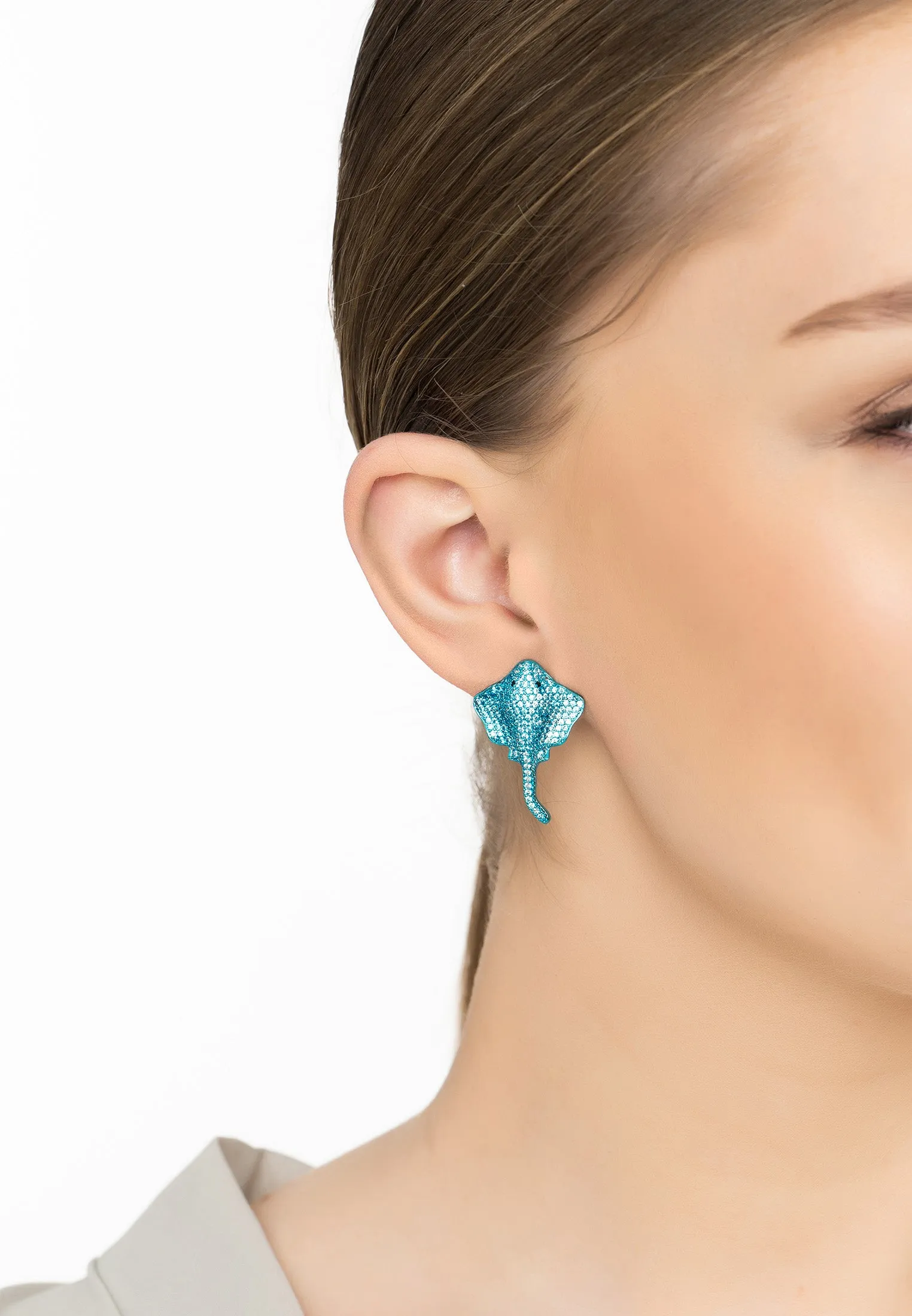 Stingray Ocean Blue Large Stud Earrings