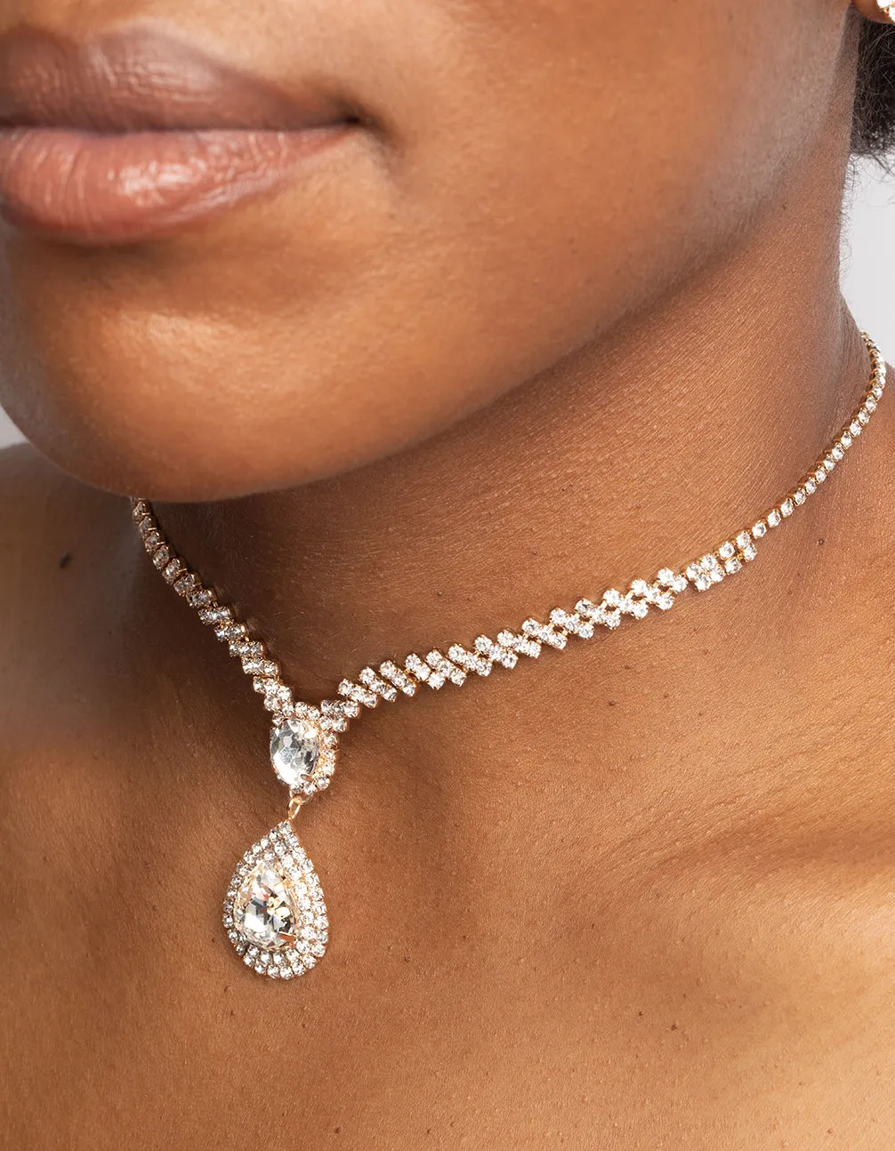 Teardrop Diamante Necklace & Earrings Set