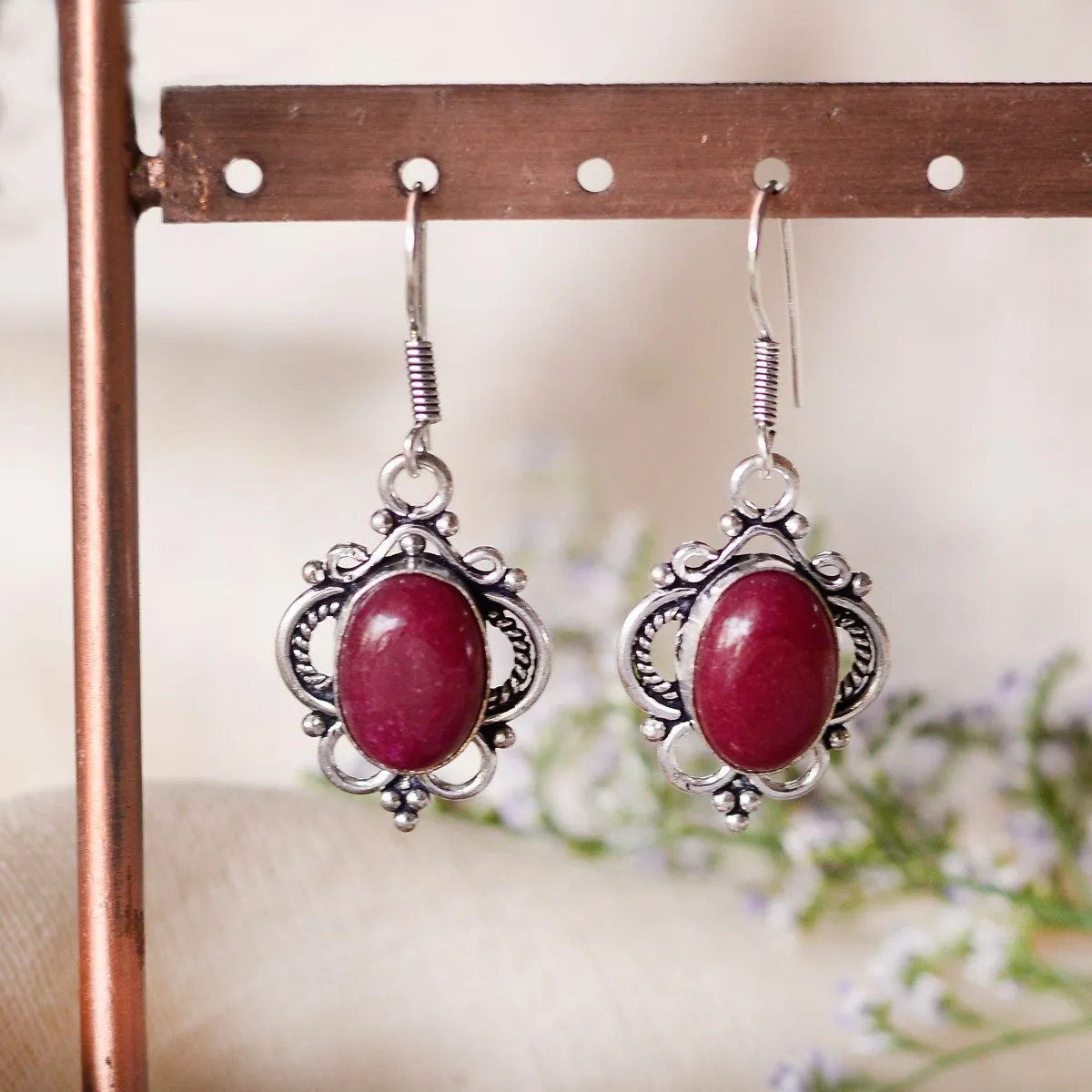 Trendy Handmade Maroon Oval Earring
