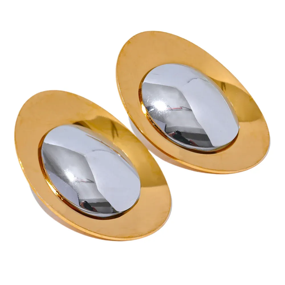 VAIGE Trendy Geometric Stainless Steel Stud Earrings - High Quality Polished Waterproof 18K PVD Plated Jewelry